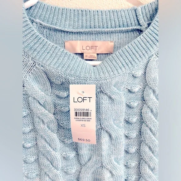 NWT LOFT Textured Cable Sweater Cloudy Morning Melange Size XS - Picture 4 of 5